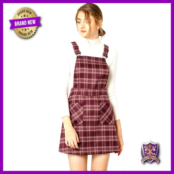 Dresses & Skirts - Vintage Plaid Overall Dress Suspender Skirt Pinafore Y2K Chic Adjustable Straps